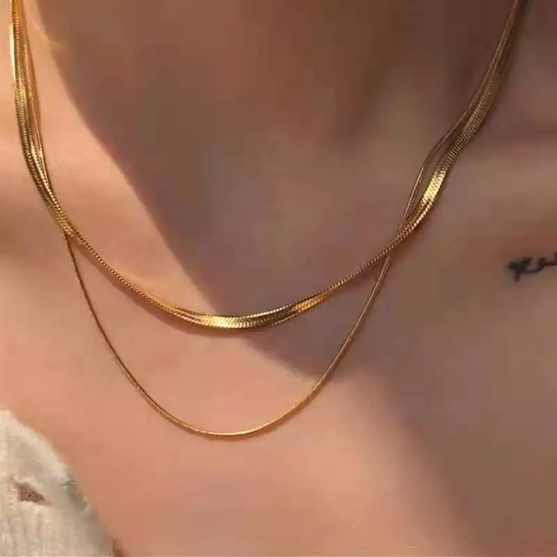 Double Layer Snake Chain Necklace for Women Stacking14K Gold Plated Stainless Steel Choker Necklace
Double Layer Snake Chain Necklace for Women Stacking14K Gold Plated Stainless Steel Choker Necklace