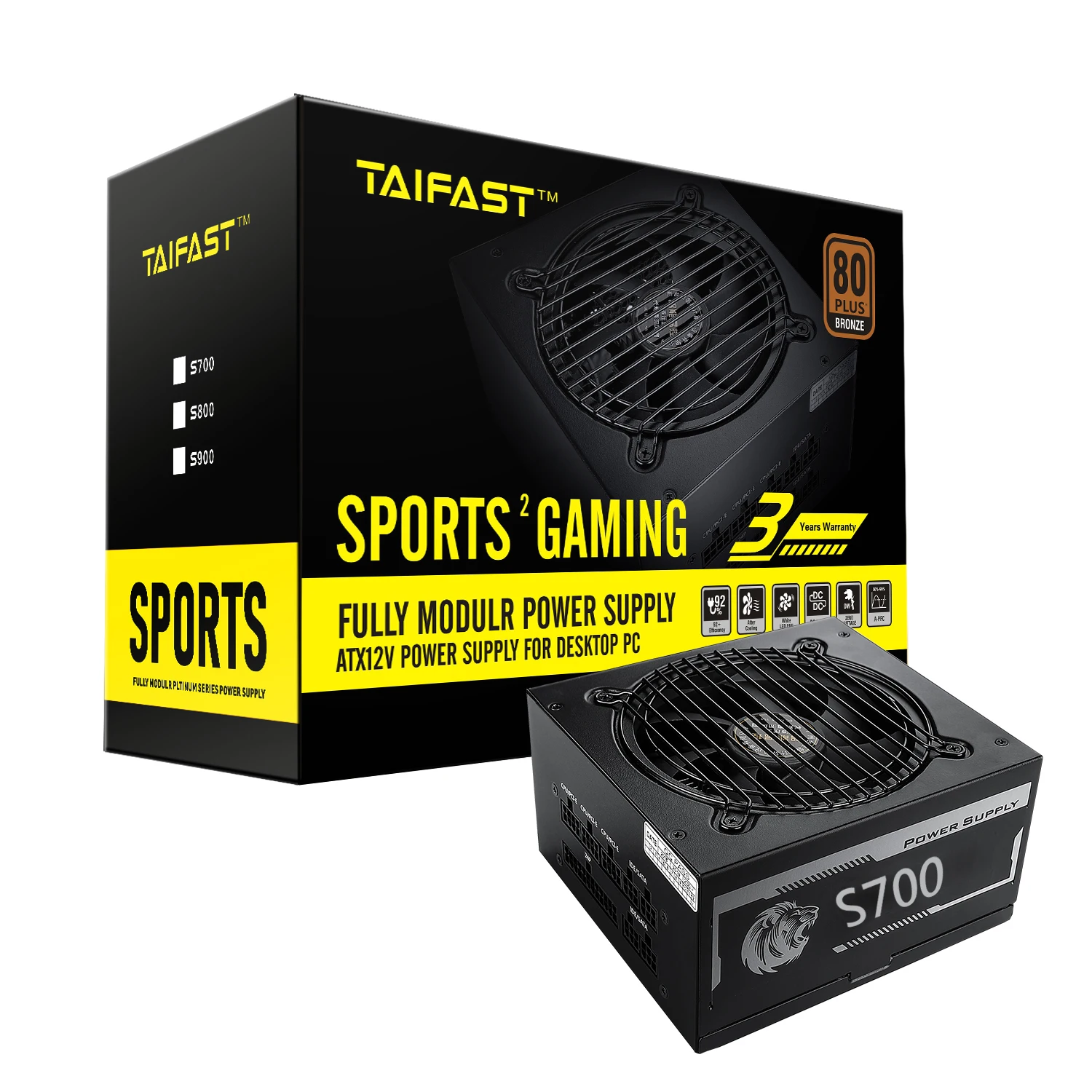 Taisu S600 High quality full module computer power 400W switching power supply
Taisu S600 High quality full module computer power 400W switching power supply
