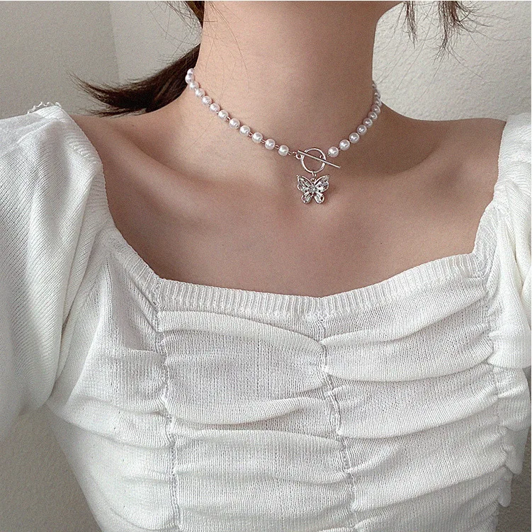 Simple Pearl Choker Necklace for Women Metal Butterfly Metal Necklace, As pictures
Simple Pearl Choker Necklace for Women Metal Butterfly Metal Necklace, As pictures