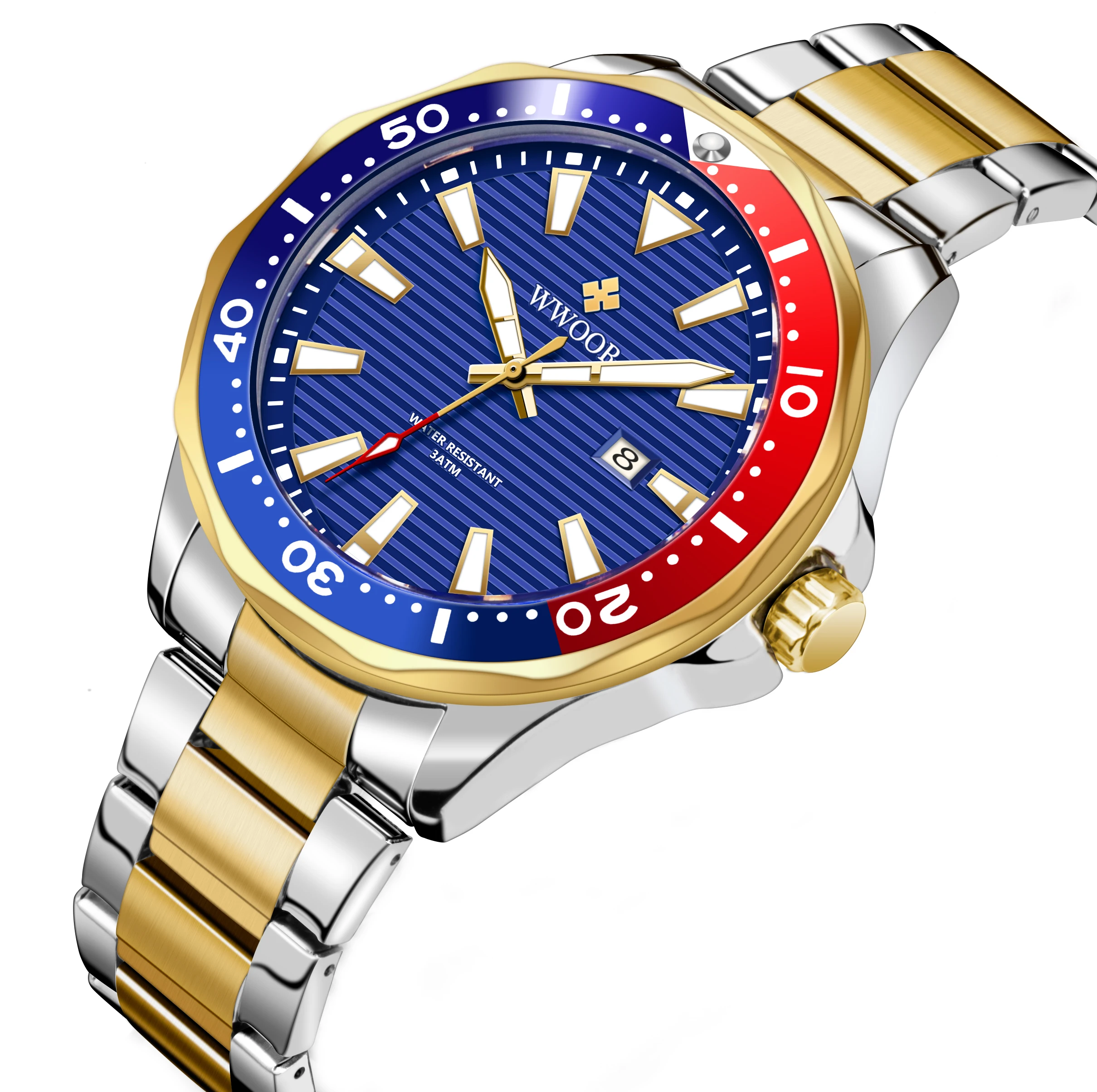 

2021 Top Brand WWOOR Golden 3ATM Waterproof Luminous Hands Mens Business Wristwatches Quartz Wrist Watches Relojes De Cuarzo
