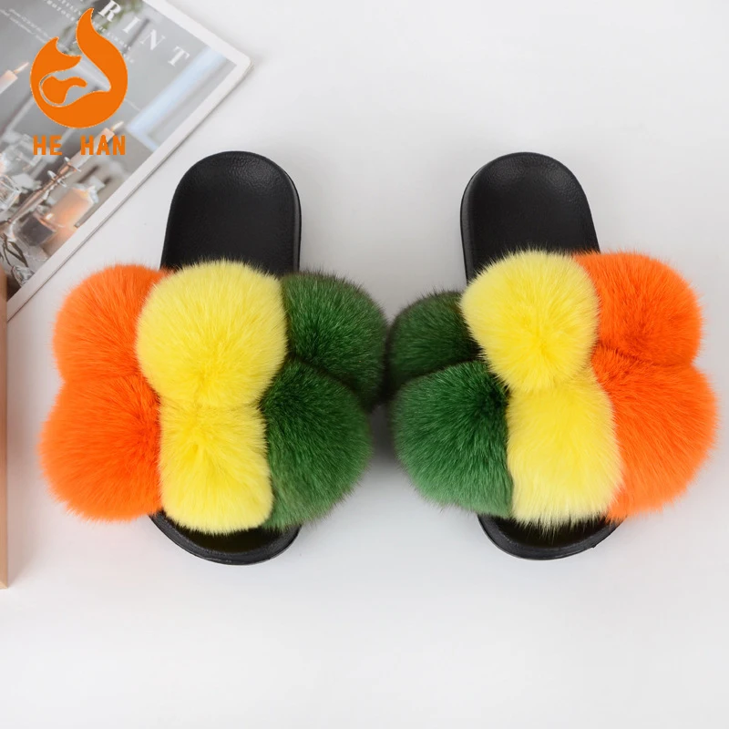 Real fox fur ball slippers summer outer wear multicolor fur slides fluffy ladies slider wholesale POM Pom sandals
Real fox fur ball slippers summer outer wear multicolor fur slides fluffy ladies slider wholesale POM Pom sandals