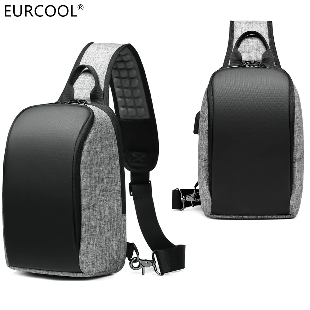 2021 Eurcool Customized Lightweight PVC Leather Canvas Water Resistance Front Crossbody Chest Men Bag With USB, Black and gray
2021 Eurcool Customized Lightweight PVC Leather Canvas Water Resistance Front Crossbody Chest Men Bag With USB, Black and gray