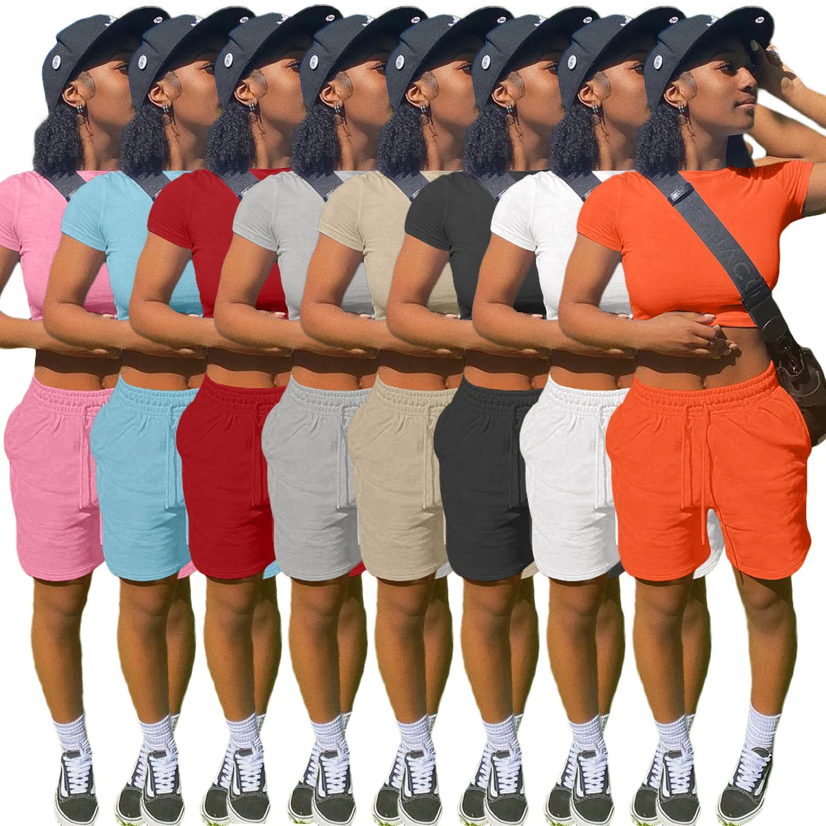 woman clothing solid color 2021 Summer Two Short Sleeve Top And Short Pants Jogger sport set Women Short Clothing 2 Piece Set
woman clothing solid color 2021 Summer Two Short Sleeve Top And Short Pants Jogger sport set Women Short Clothing 2 Piece Set
