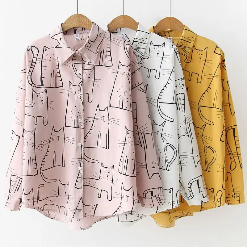 Women Hongkong Korean Fashionable Style Cartoon Cute Cats Printing Long-sleeve White Shirts Casual Office Blouse T06112T 1, White,pink,yellow
Women Hongkong Korean Fashionable Style Cartoon Cute Cats Printing Long-sleeve White Shirts Casual Office Blouse T06112T 1, White,pink,yellow
