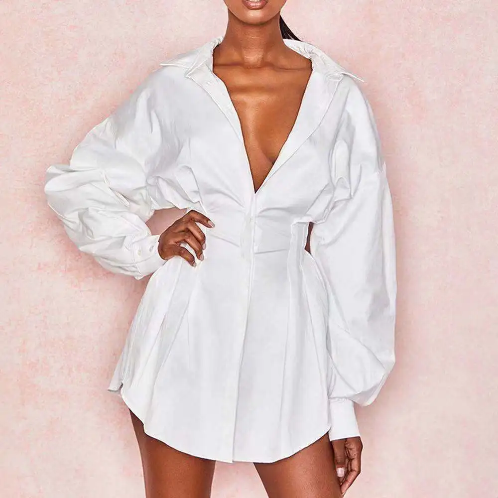 Wholesale fashion hight quality tight waist white long sleeve women causal shirt dresses, Customized color
Wholesale fashion hight quality tight waist white long sleeve women causal shirt dresses, Customized color