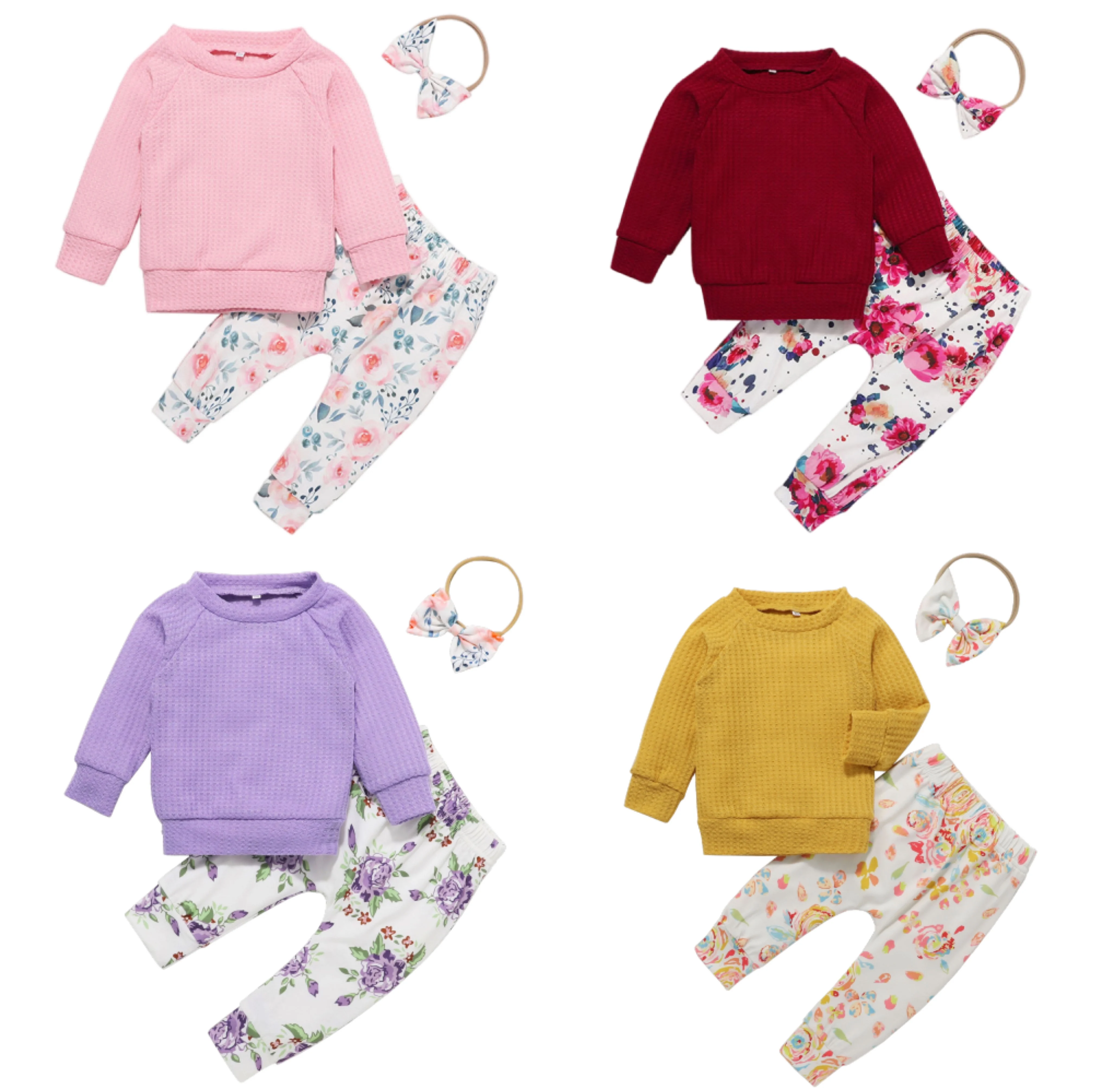 2021 Autumn Newborn Girls Clothes Solid Color Pullover Sweatshirt Tops Flowers Print Pants Headband 3PCS Baby Clothing Sets
2021 Autumn Newborn Girls Clothes Solid Color Pullover Sweatshirt Tops Flowers Print Pants Headband 3PCS Baby Clothing Sets