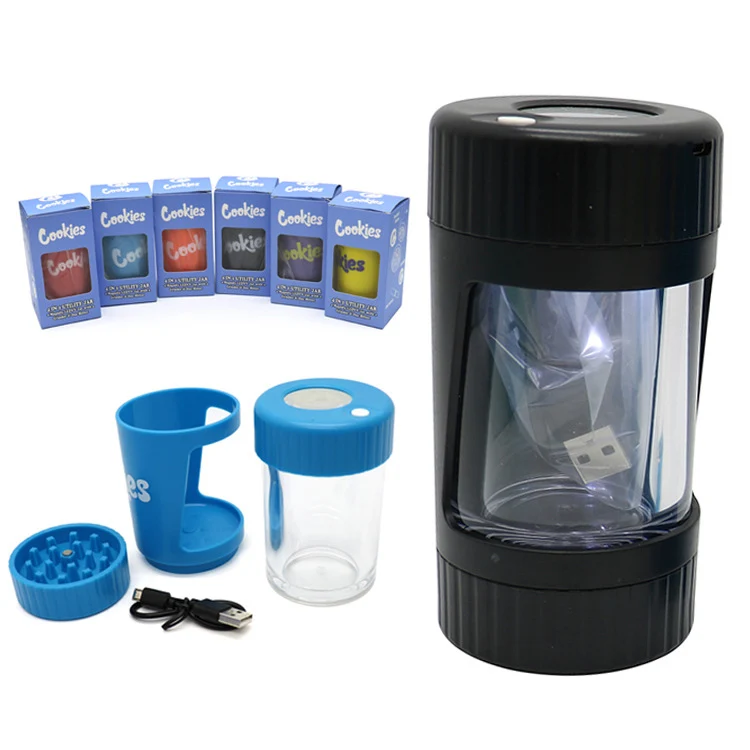 

Factory Directly Smell Proof Air Tight Weed Stash Storage Container Mag LED Weed Jar With Grinder