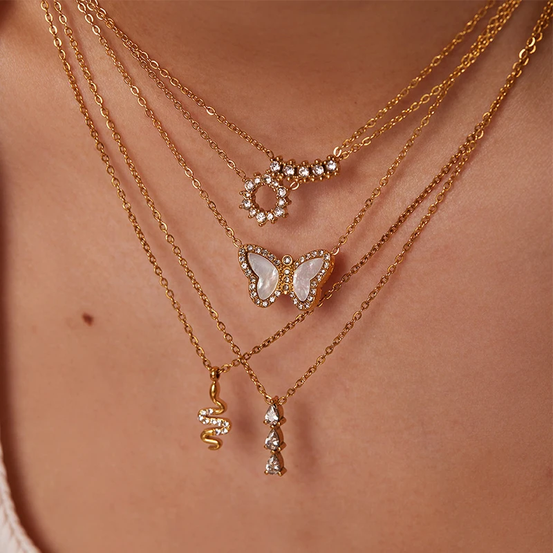 Hot Sale Geometric Sun Snake Water Drop Inlaid Zircon Pendant Necklace Gold Plated Stainless Steel Waterproof Butterfly Necklace
Hot Sale Geometric Sun Snake Water Drop Inlaid Zircon Pendant Necklace Gold Plated Stainless Steel Waterproof Butterfly Necklace