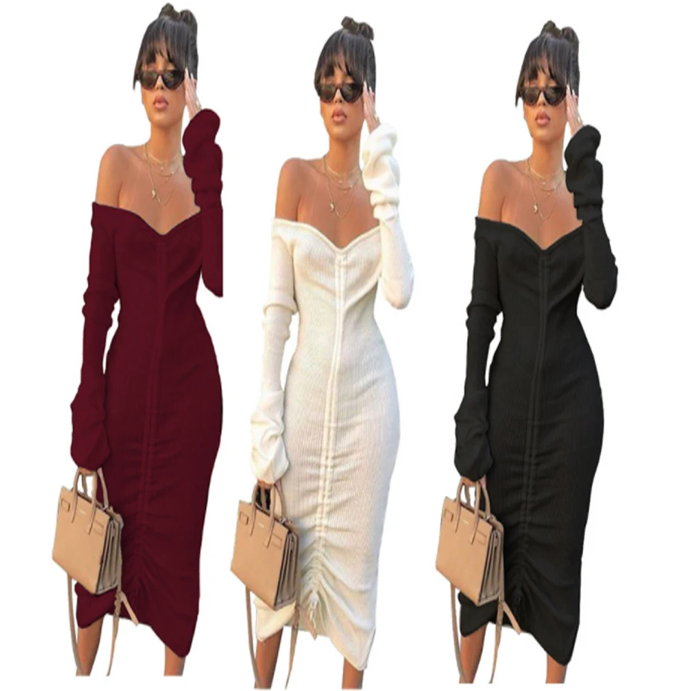 New Sexy Bodycon Party Dresses Long Sleeve Off Shoulder Drawstring Pencil Elegant Midi Women Dress Ribbed Knit Vestidos, 9options
New Sexy Bodycon Party Dresses Long Sleeve Off Shoulder Drawstring Pencil Elegant Midi Women Dress Ribbed Knit Vestidos, 9options
