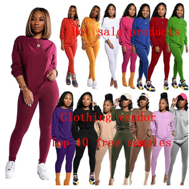 

15 color fall women two piece neon casual outfit cotton 2 Piece Set sweatshirt Jogger Pants Suit Tracksuit Matching Set