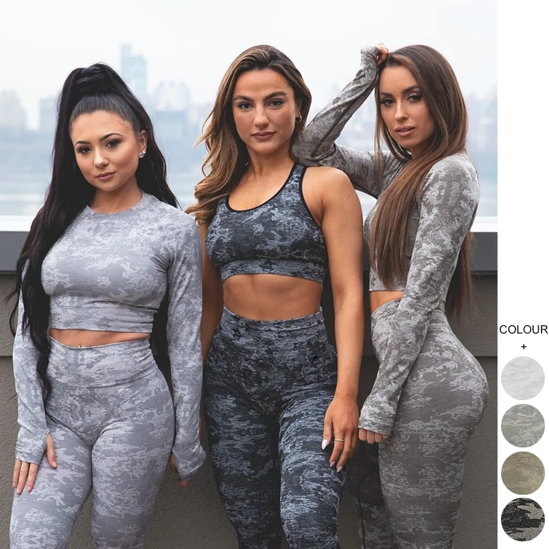3PCS Sport Suit Fitness Clothing Seamless Camouflage Activewear Set High Elastic Women Fitness Sports Running Yoga Workout Sets, Customized colors
3PCS Sport Suit Fitness Clothing Seamless Camouflage Activewear Set High Elastic Women Fitness Sports Running Yoga Workout Sets, Customized colors