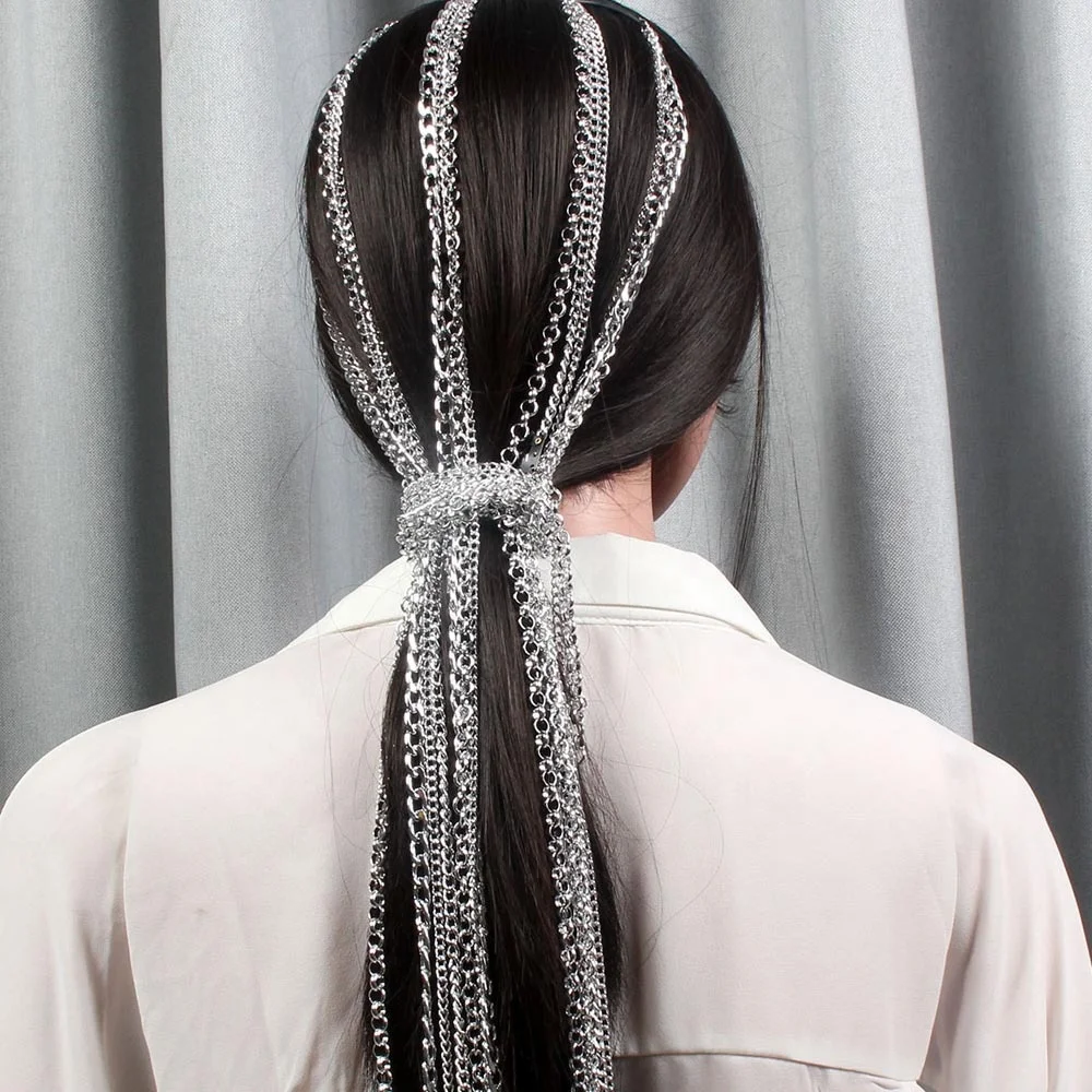 European and American Jewelry Silver plated tassel hair chain street snap fashion tassel chain headdress chain
European and American Jewelry Silver plated tassel hair chain street snap fashion tassel chain headdress chain