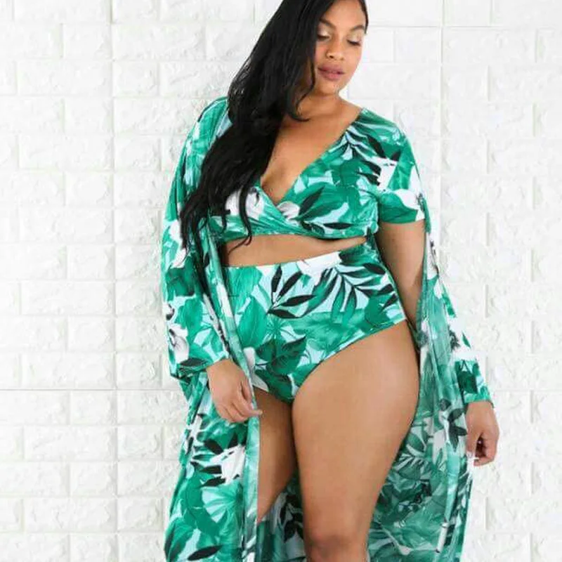 2022 New Hot Plus Size Green Leaves Printed 3 Piece Bikini Set Beach wear High Waist Swimsuit Fat Women Swimwear With Cover Up
2022 New Hot Plus Size Green Leaves Printed 3 Piece Bikini Set Beach wear High Waist Swimsuit Fat Women Swimwear With Cover Up