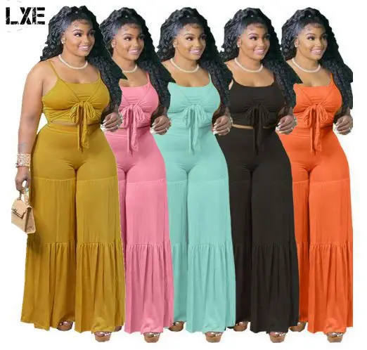 XL-5XL plus size Fashionable Bandage Top Wide Leg Pants Women Summer Casual Solid Two Piece Pants Clothing Sets
XL-5XL plus size Fashionable Bandage Top Wide Leg Pants Women Summer Casual Solid Two Piece Pants Clothing Sets
