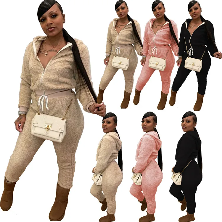 Warm Fluffy Fleece Outfits Women Two Piece Suit Hooded Full Sleeve Jackets + Jogger Pant Fall Winter Clothes, As picture
Warm Fluffy Fleece Outfits Women Two Piece Suit Hooded Full Sleeve Jackets + Jogger Pant Fall Winter Clothes, As picture