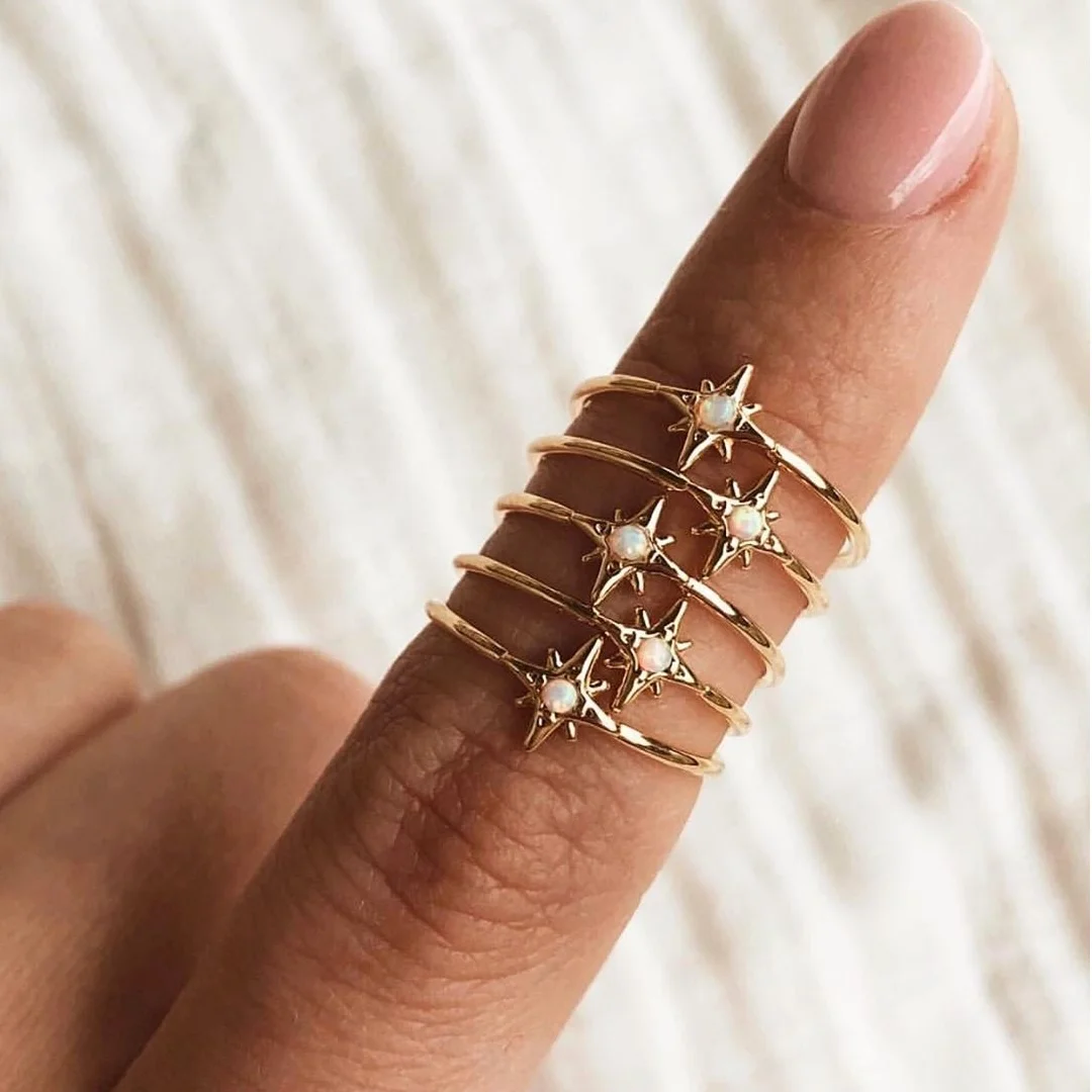 Classic 925 sterling silver six awn star meteor gold simple joker small pure and fresh girls women ring, Customized 
Classic 925 sterling silver six awn star meteor gold simple joker small pure and fresh girls women ring, Customized
