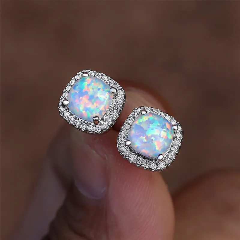 925 Silver White Fire Opal Square Stone Screw Back Earrings For Women Vintage Fashion Charming Jewelry
925 Silver White Fire Opal Square Stone Screw Back Earrings For Women Vintage Fashion Charming Jewelry