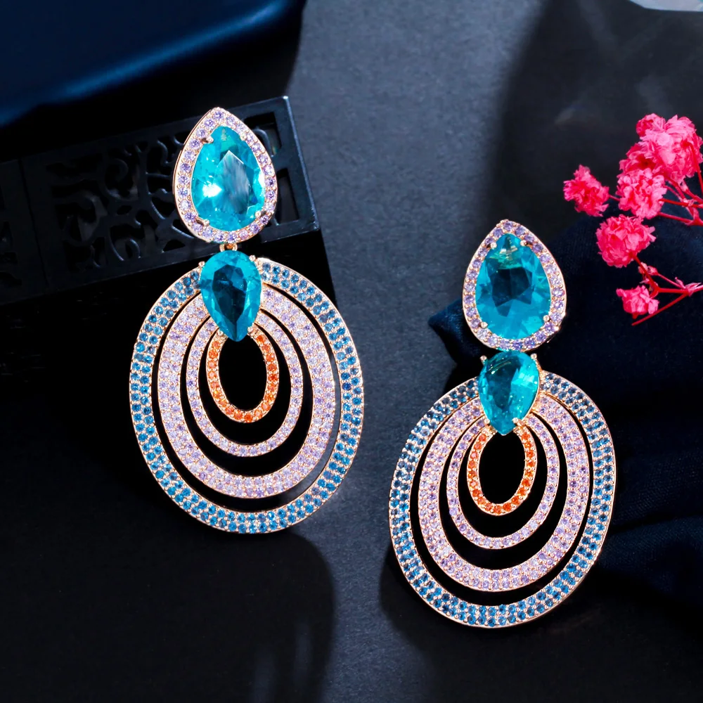 Multiple Round Light Blue Cubic Zirconia Micro Insert Luxury Big Dangle Drop Earring Jewellery for Women Wedding Party Wear
Multiple Round Light Blue Cubic Zirconia Micro Insert Luxury Big Dangle Drop Earring Jewellery for Women Wedding Party Wear