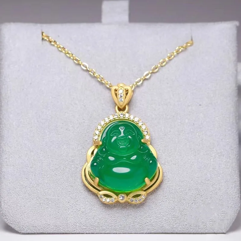 S925 Silver Gold Plated Chain Agate Necklace CZ Inlay Green Jade Buddha Pendant Necklace, As picture show
S925 Silver Gold Plated Chain Agate Necklace CZ Inlay Green Jade Buddha Pendant Necklace, As picture show