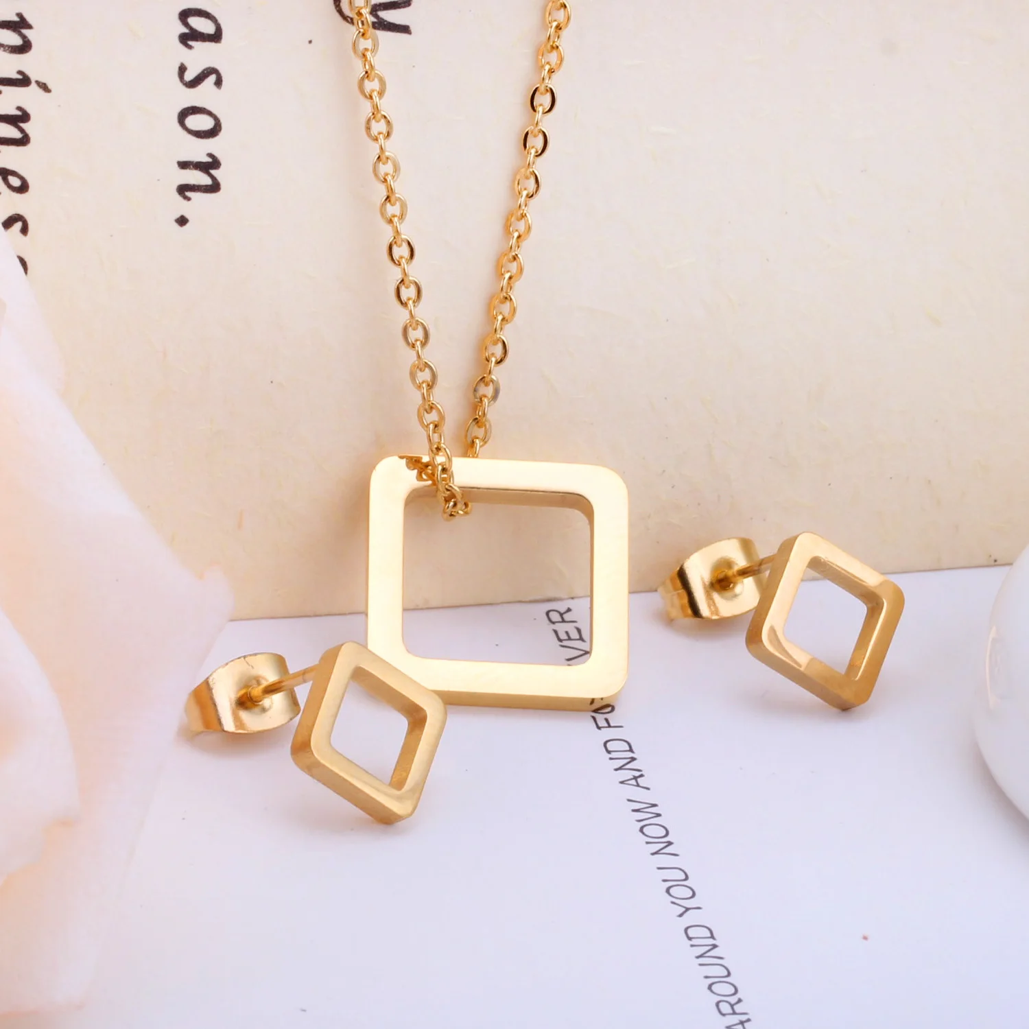 Custom Earrings Necklace Jewelry Silver/Gold Stud Earrings 18k Gold Necklace Stainless Steel Jewelry Sets, Gold/silver available
Custom Earrings Necklace Jewelry Silver/Gold Stud Earrings 18k Gold Necklace Stainless Steel Jewelry Sets, Gold/silver available