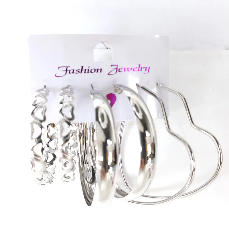 Fashion trend Retro style heart 3 pairs one set earrings hot sale bohemian silvery star earrings femme bijoux, Silver
Fashion trend Retro style heart 3 pairs one set earrings hot sale bohemian silvery star earrings femme bijoux, Silver