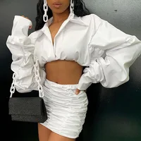 Fashion Slim two piece set dress female solid color puff sleeve pleated sexy skirt set
Fashion Slim two piece set dress female solid color puff sleeve pleated sexy skirt set