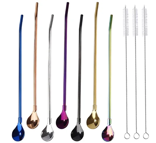 Drinking Straw Spoon Reusable Stainless Steel Straws With Spoons Durable Metal With 3 Cleaning Brushes, Customized
Drinking Straw Spoon Reusable Stainless Steel Straws With Spoons Durable Metal With 3 Cleaning Brushes, Customized