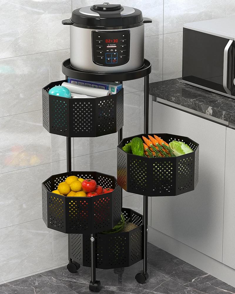 Multi-Layer Kitchen Rotating Storage Rack Baker Floor Fruit Vegetable Shelf Household Round Basket Cylindrical Storage Rack, Black
Multi-Layer Kitchen Rotating Storage Rack Baker Floor Fruit Vegetable Shelf Household Round Basket Cylindrical Storage Rack, Black
