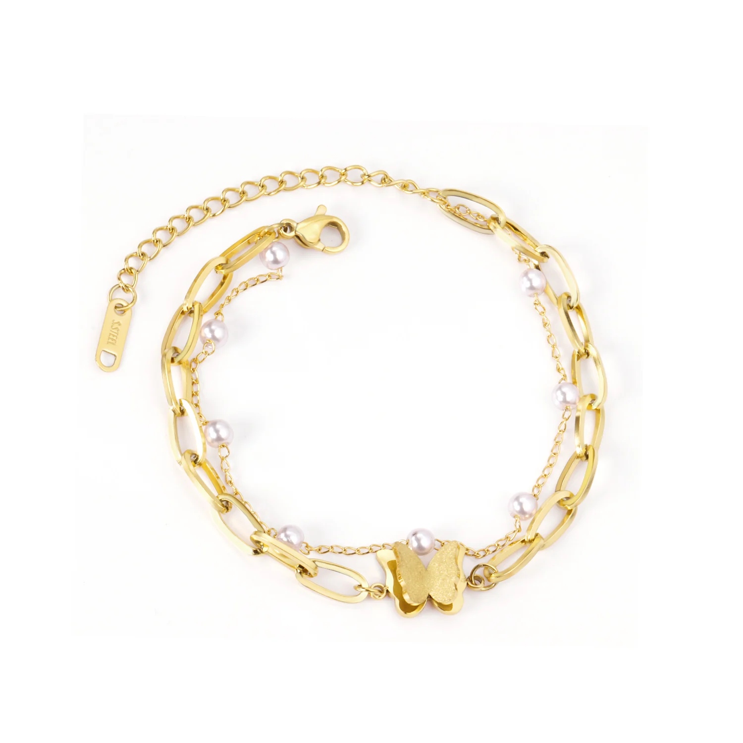 Wholesale Stainless Steel Jewelry Layered Gold Chain Butterfly Bracelet, Gold/silver available
Wholesale Stainless Steel Jewelry Layered Gold Chain Butterfly Bracelet, Gold/silver available