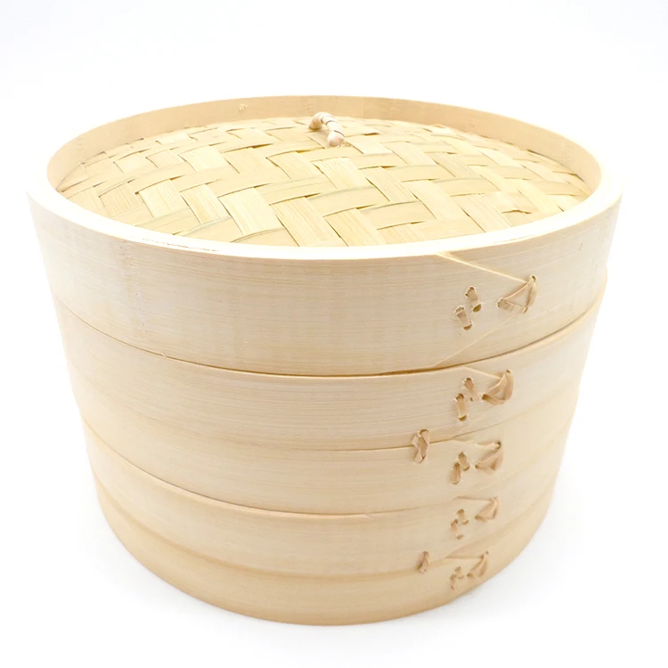 Natural Kitchen Tools Mini Food 2 Tier Bamboo Basket Steamer 12 inch