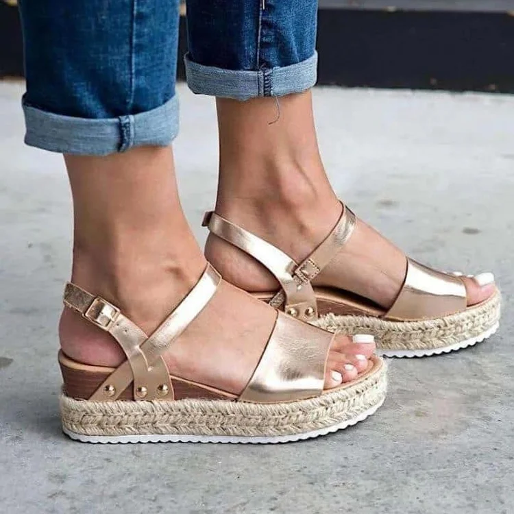 New Rose Gold Shoes Casual High Heels Sandal Ankle Strap Summer Beach Jute Espadrille Wedges Sandals Women
New Rose Gold Shoes Casual High Heels Sandal Ankle Strap Summer Beach Jute Espadrille Wedges Sandals Women