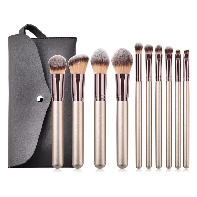 

10pcs champagne makeup brush set blush eye shadow concealer lip eye makeup brushes cosmetic beauty tool Private Label, Gold