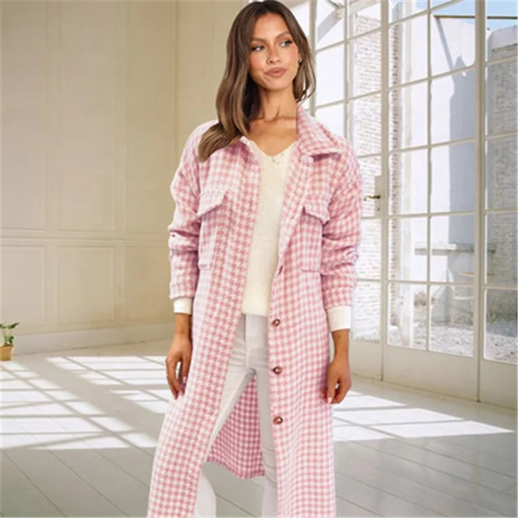 2021 European and American Autumn and Winter New Women's Lapel Long Sleeve Woolen Plaid Mid-Length Coat shirt
2021 European and American Autumn and Winter New Women's Lapel Long Sleeve Woolen Plaid Mid-Length Coat shirt