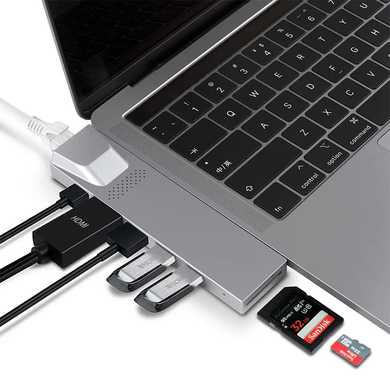 8 in 1 Dual USB C Hub Aluminum Alloy Type c Adapter multi function with 5K Thunderbolt3 USB C Hub, Support oem
8 in 1 Dual USB C Hub Aluminum Alloy Type c Adapter multi function with 5K Thunderbolt3 USB C Hub, Support oem