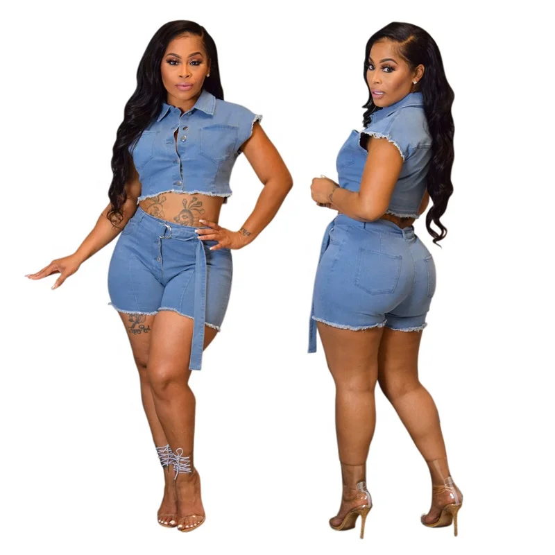 ASSUN custom sexy blank women denim crop top and shorts set short sleeve womens chill set 2 pc short set, As picture shown
ASSUN custom sexy blank women denim crop top and shorts set short sleeve womens chill set 2 pc short set, As picture shown