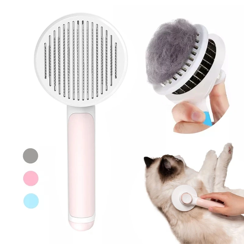 

Pet Cat Brush Dog Comb Hair Removes Pet Hair Comb Self Cleaning Slicker Brush For Cats Dogs Removes Tangled Hair Beauty Products, Pink,blue,gray