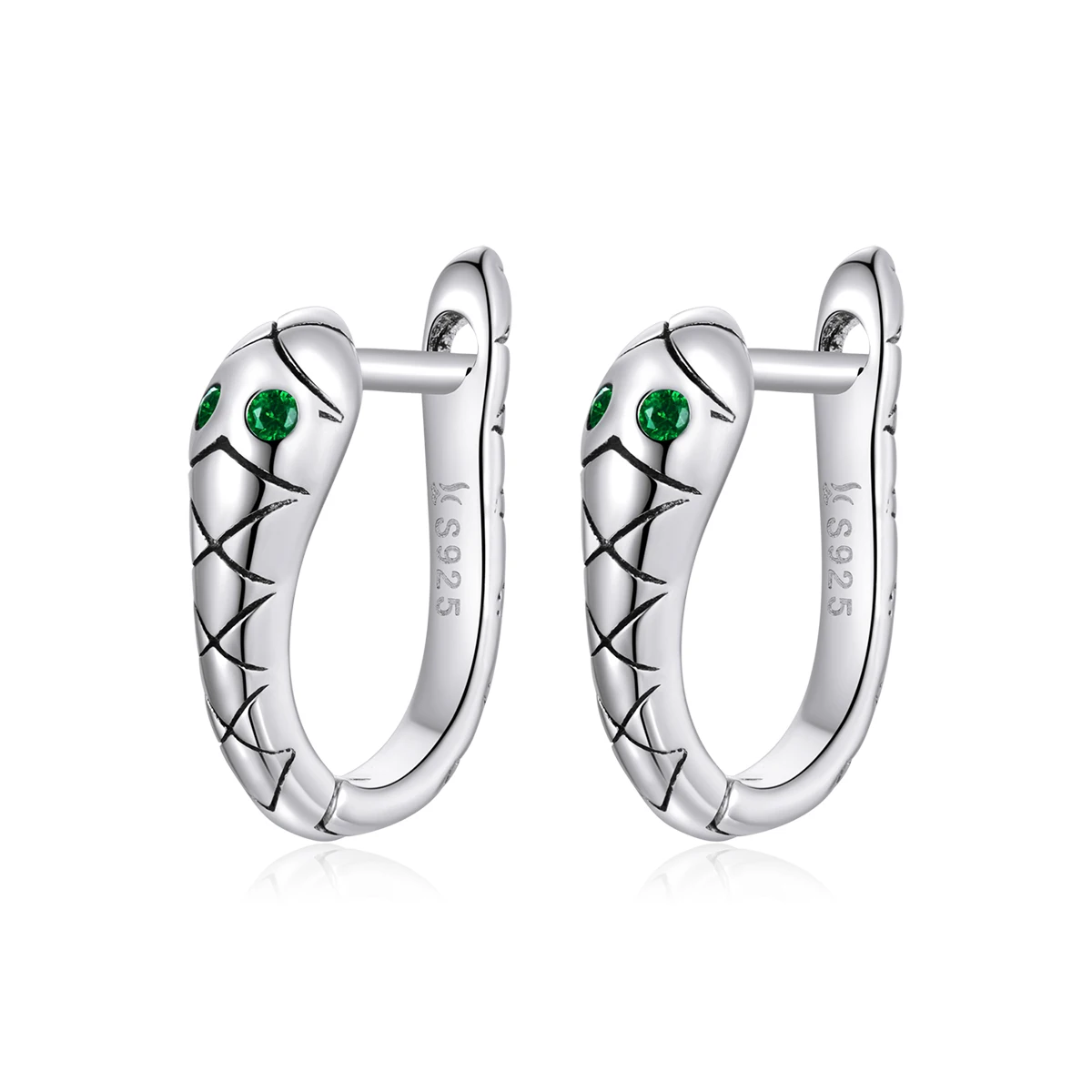 

BAMOER 925 Sterling Silver Snake Earrings, Platinum Plated Tarnish Resistant Green CZ Hoop Earrings For Women SCE1104