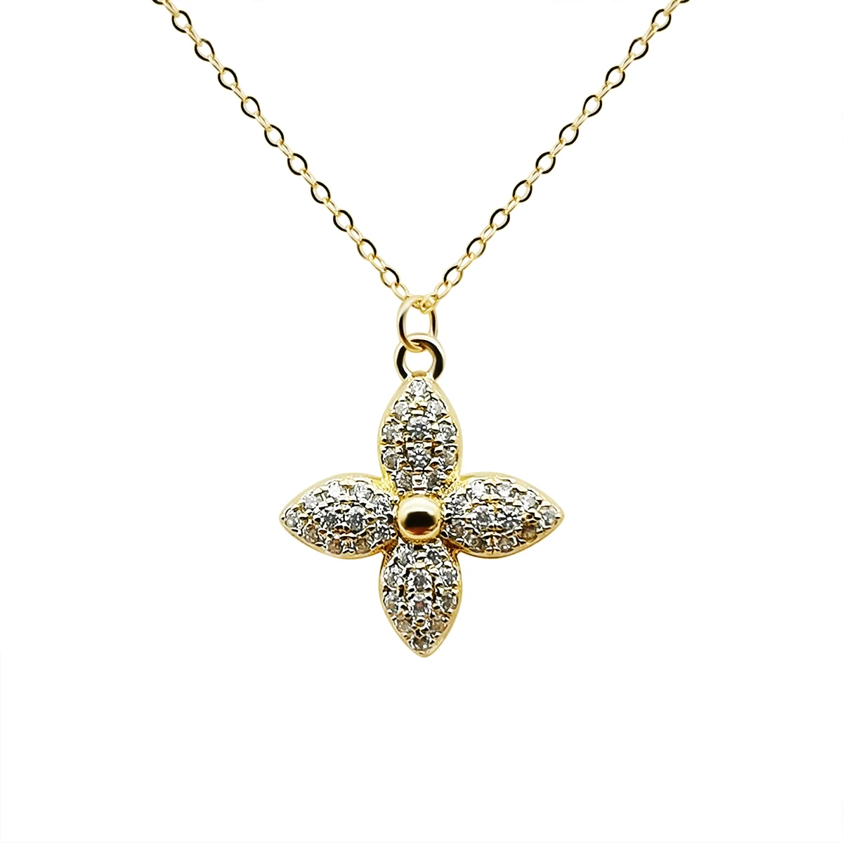 9K Real Gold Chain Necklace Gold With Zircon Stone 9K Solid Yellow Gold Four Leaf Shape Pendant Necklaces Custom Logo
9K Real Gold Chain Necklace Gold With Zircon Stone 9K Solid Yellow Gold Four Leaf Shape Pendant Necklaces Custom Logo