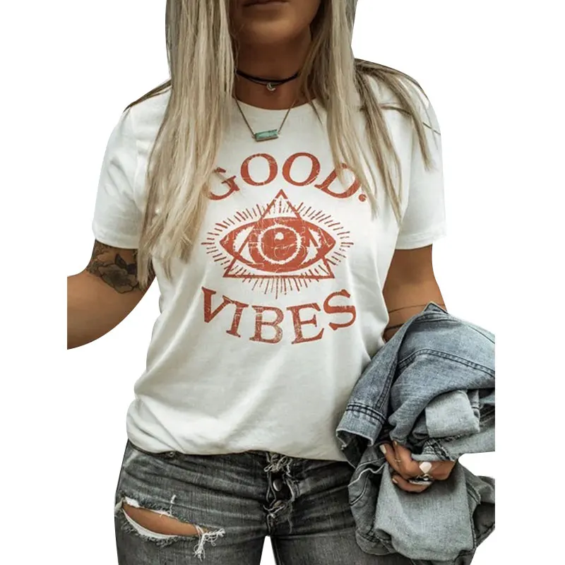 2020 new products casual women's tops GOOD VIBES eyes pattern printed round neck short sleeve t-shirt
2020 new products casual women's tops GOOD VIBES eyes pattern printed round neck short sleeve t-shirt
