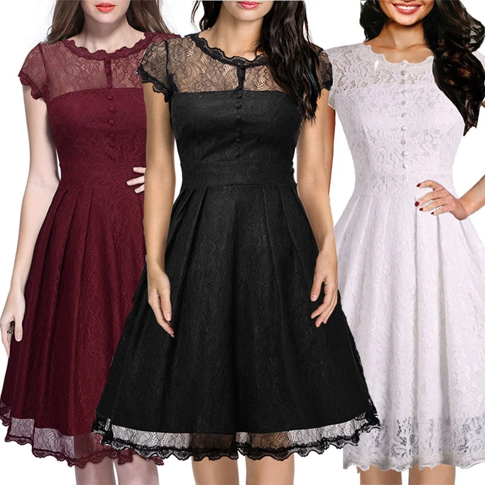 Dresses Women Summer stand collar sweet Gothic Lace Black Vintage Fashion Plain evening dress
Dresses Women Summer stand collar sweet Gothic Lace Black Vintage Fashion Plain evening dress