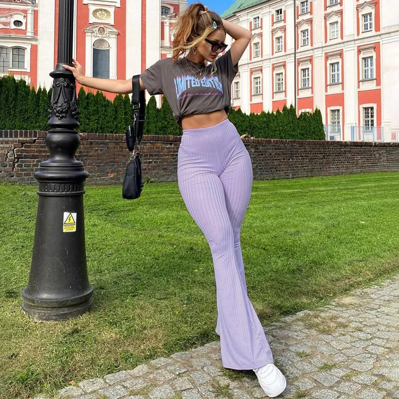 2021 New Arrival Women Purple Pants Sexy High-Waist Elastic Knitted Ribbed Bag Hip Slim Flared Woman Long Pant
2021 New Arrival Women Purple Pants Sexy High-Waist Elastic Knitted Ribbed Bag Hip Slim Flared Woman Long Pant