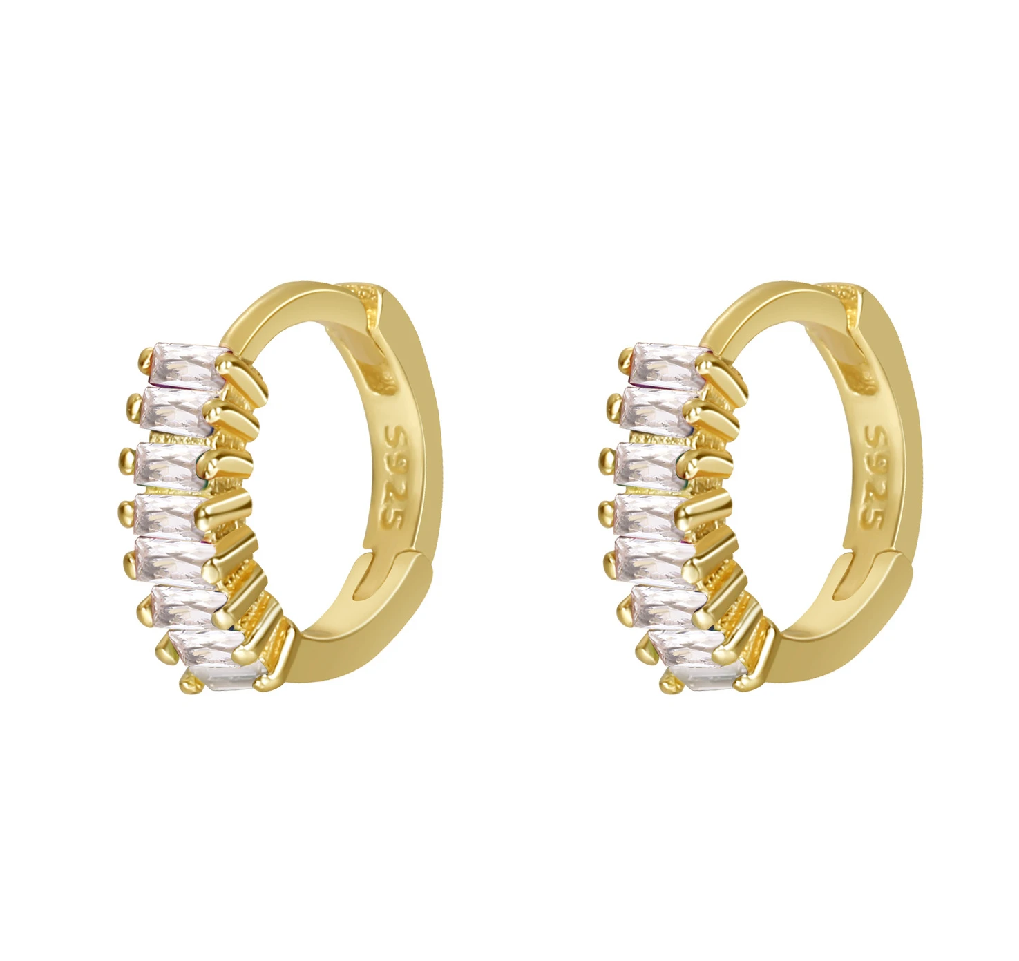 Popular Rainbow color stone huggie earrings 925 Sterling Silver Zircon Baguette Hoop Earring Gold Plated for women
Popular Rainbow color stone huggie earrings 925 Sterling Silver Zircon Baguette Hoop Earring Gold Plated for women