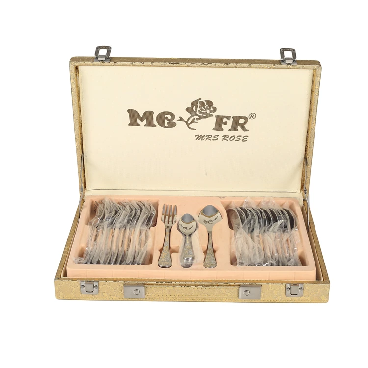 Dinner Cutlery Set High End Gold Plated Fork And Spoon Set Cutlery Set Stainless Steel With Gold Leather Packaging
Dinner Cutlery Set High End Gold Plated Fork And Spoon Set Cutlery Set Stainless Steel With Gold Leather Packaging