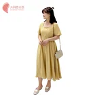 OEM ODM customize Elegant Square Collar Mid-Calf Solid Color Plus Size Dress for fat Women