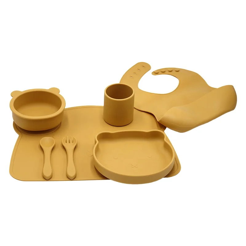 Food grade Silicone baby feeding products set baby bowl with suction base baby bibs spoon fork Divider Plate
Food grade Silicone baby feeding products set baby bowl with suction base baby bibs spoon fork Divider Plate