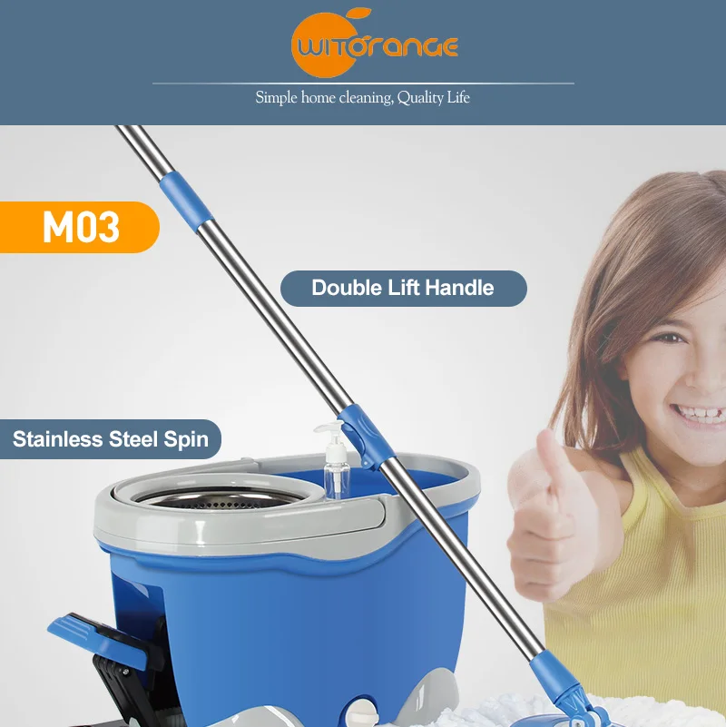 Dolphin Shape Pedal Mop Bucket Floor Cleaning Telescopic Spin Go Magic Mop With 2 Microfiber Heads