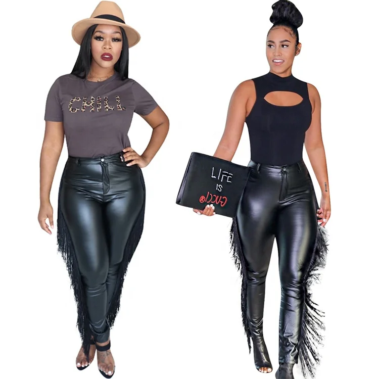 High Quality Autumn Fashion Streetwear Skinny Side Tassel PU Leather Pants Women Trousers, Black
High Quality Autumn Fashion Streetwear Skinny Side Tassel PU Leather Pants Women Trousers, Black