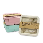1100ml Rectangle Natural Wheat Material Eco-friendly 2 Layers Plastic Lunch Box with sealing plug