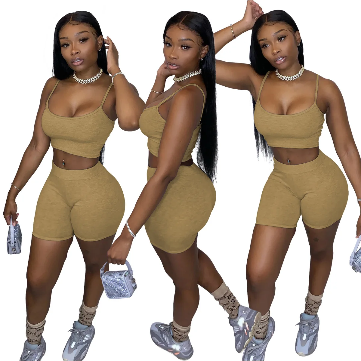 2021 Summer Two-piece Solid Color Women Clothing Breathable Suspenders With Short Pants Yoga Set Brown Jumpsuit Activewear, White, yellow, gray, green, black, pink, blue
2021 Summer Two-piece Solid Color Women Clothing Breathable Suspenders With Short Pants Yoga Set Brown Jumpsuit Activewear, White, yellow, gray, green, black, pink, blue