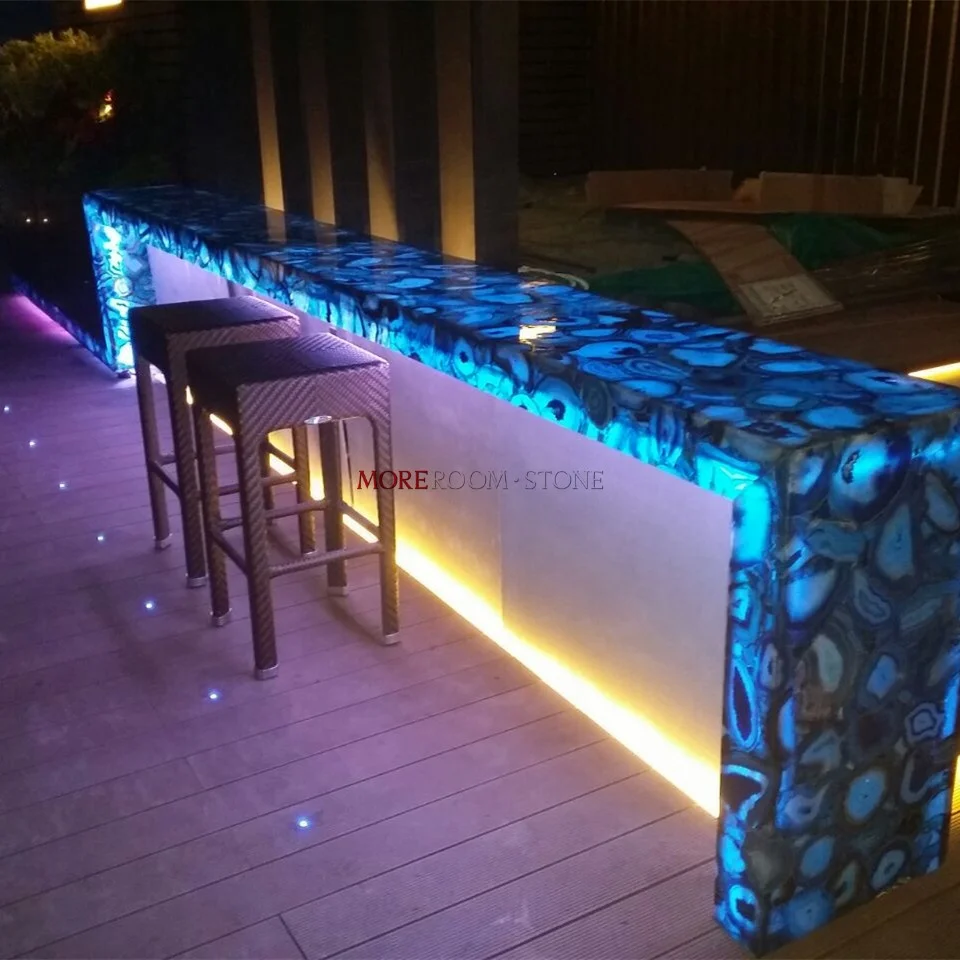 Luxury Gemstone Translucent Bar Kitchen Countertop Blue Onyx Agate